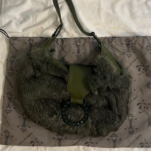 Isabelle Fiore Rabbit Fur Purse with Rhinestone Details